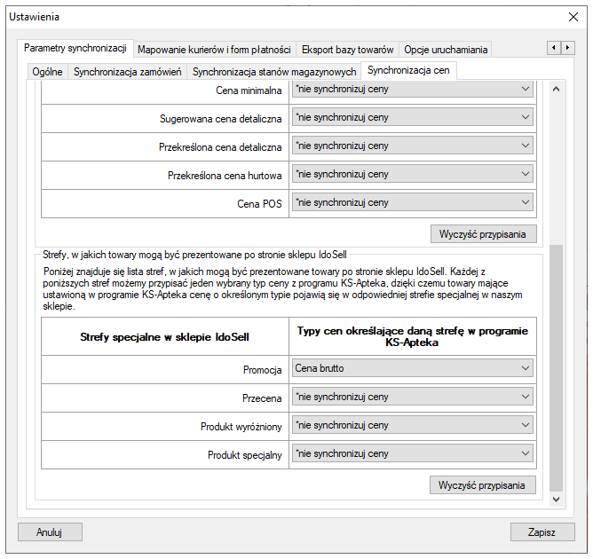 Kamsoft Bridge - Preferencje synchronizacji dotyczące cen i ich marży