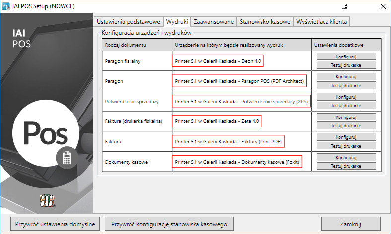 IAI Printer, IAI POS, wydruki dokumentów fiskalnych